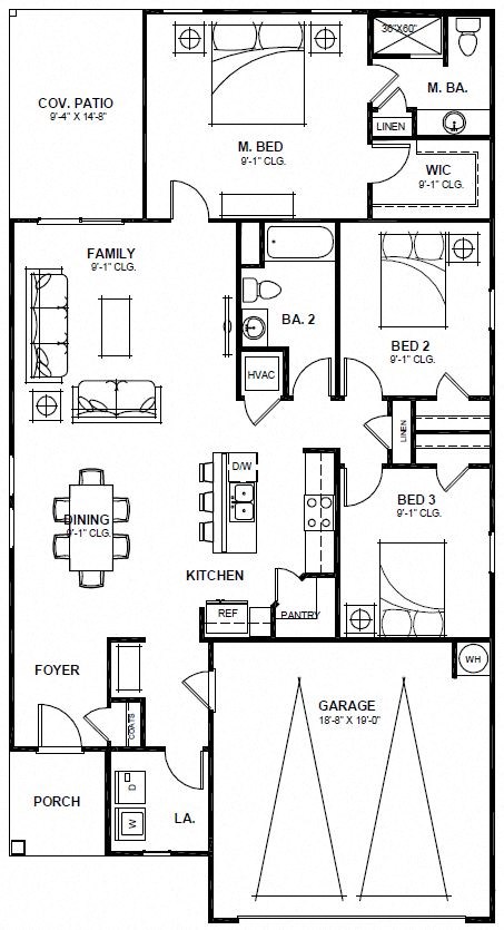a floor plan of a house with two bedrooms and two bathrooms